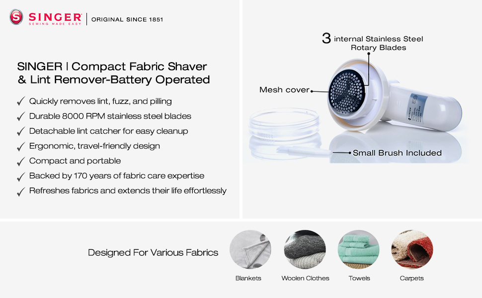SINGER Compact Fabric Shaver and Lint Remover