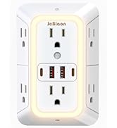 Wall Outlet Extender with Night Light, Power Plug Adapter 6 Outlet Extender with 4 USB Charging P...