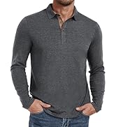 PEGENO Mens Polo Short/Long Sleeve Shirt Classic Button Basic Solid Color Designed Collared Polo ...