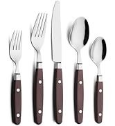 ANNOVA Silverware Set Stainless Steel Cutlery Color Handle With Rivet/Retro Flatware (Chocolate B...