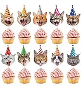 Hooqict 40Pcs Cat Cupcake Toppers Birthday Cupcake Toppers Cake Decorations for Kids Boys Girls P...