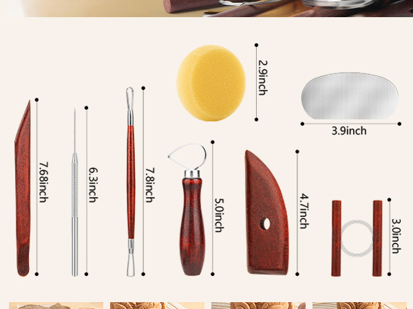 8PCS Stained Wooden Pottery Sculpting Tools
