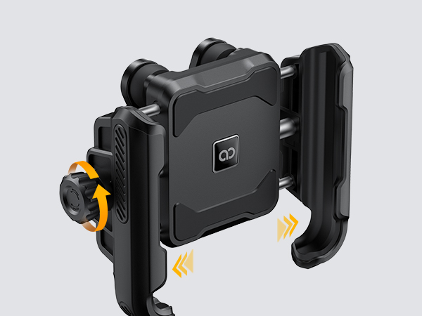 Black plastic device mount or holder with adjustable components and yellow accent details, appears to be phone or device mounting system.