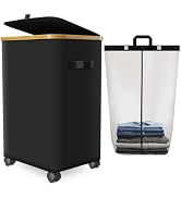 Laundry Hamper with Wheels,20 Gal (75L) Laundry Basket with lid Rolling Clothes Hamper Foldable D...