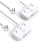 2 Pack Cruise Essentials, 5 Ft Flat Extension Cord, 3 Outlets 4 USB Ports(2 USB C) Flat Plug Powe...