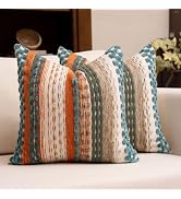 KOOLIFE Boho Tufted Woven Textured Throw Pillow Covers for Couch Sofa Bed Living Room (Rust Teal,...