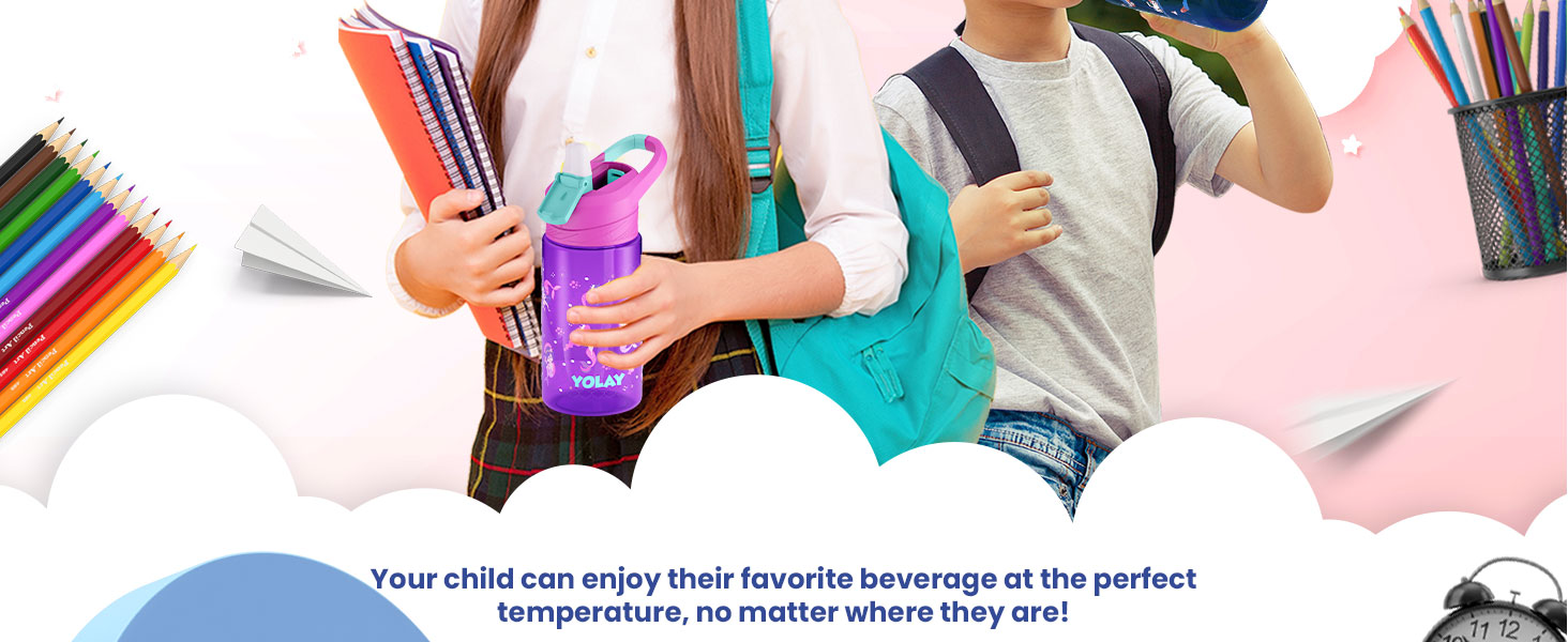 Kids water bottle, leak proof kids water bottle, kids bottle with lid, water bottle for school