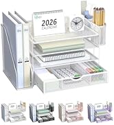 WALI Desk File Organizer, 4 Tier Desktop Paper Letter Tray Organizer with Drawer and 2 Pen Holder...