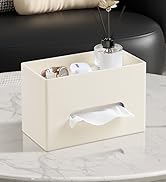 MEIBOOCH Plus Size Tissue Box Cover Rectangle, PU Leather Tissue Box Holder with Storage Tray, De...
