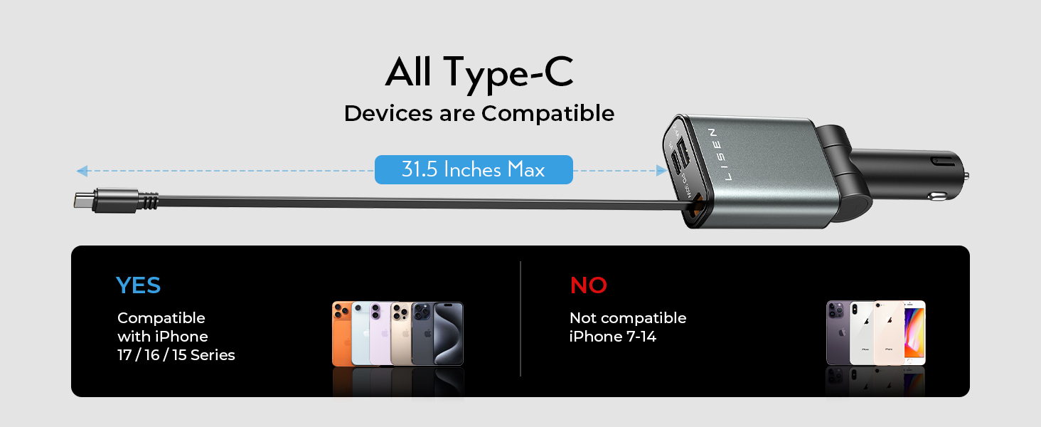 retractable car charger usb c