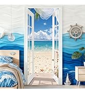 PRESSINART 3D Door Stickers Murals Beach Door Sticker Peel and Stick Ocean View Pattern PVC Self ...