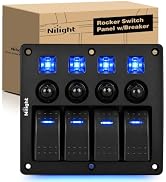 Nilight 4 Gang Rocker Switch Panel 15A Resettable Circuit Breaker Pre-Wired | Blue LED Light Text...