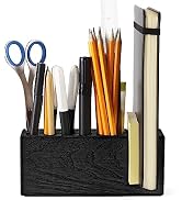TOROS store Pen Holder For Desk - Black Pens and Pencil Organizer Cup Made of Wood, Rustic Wooden...