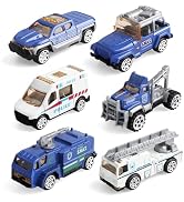 victob 6 Pack Police Rescue Truck Toy for Kids - 1/64 Scale Mini Diecast Police Vehicles - Push a...