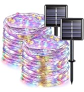 JMEXSUSS 2 Pack Solar Christmas Lights Outdoor Waterproof, Total 66FT 200 LED Multicolor Solar Fa...