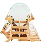 Worthyeah Bamboo Dish Drying Rack, 3 Tier Collapsible Wooden Dish Drying Rack with Utensil Holder...