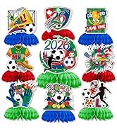Adeyoo Soccer Table Decorations, 9PCS Soccer Centerpieces for Table, Green Red Blue Honeycomb Cen...