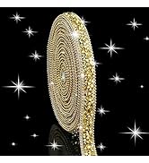Dowarm 3 Yards Gold Rhinestone Ribbon Crystal Self Adhesive Tape Bling Diamond Sticker Glittery S...