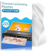 Clear Thermal Laminating Pouches – 9 x 11.5 Inch, 3 mil Thick (200 Pack) – Professional-Grade Lam...