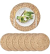 6 Pack Woven Placements, Round Wicker Placements, Rattan Placemats, Natural Hand-Woven Water Hyac...