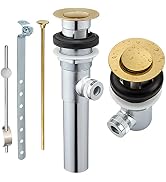 Artiwell Sink Pop-Up Drain Stopper Assembly with Lift Rod and Overflow, Solid Brass Lavatory Pop ...