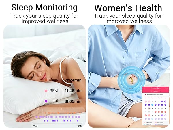 Smart Ring featuring sleep insights and women's health tracking for menstrual cycles and ovulation.