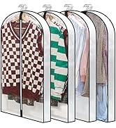 Clear Garment Bags for Hanging Clothes W/ 4" Gussetes, 4 PCs Garment Storage Bags, Garment Bags f...
