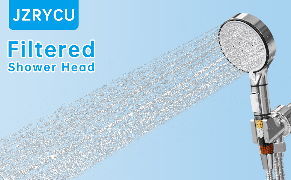Handheld shower head with hose, tape, and holder. Effortless setup