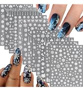 12 Sheets Christmas Nail Stickers for Nail Art 3D Self Adhesive White Snowflake Elk Nail Art Stic...