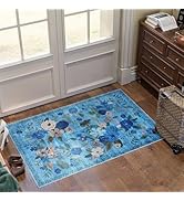 Floral Rug for Entryway, 2X3 Washable Kitchen Mat Ultra-Thin Soft, Non-Slip Indoor Door Carpet St...