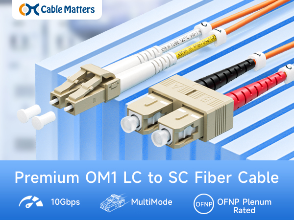 Cable Matters OM3 LC to LC fiber patch cable for 10G SFP+ network connections in data centers
