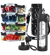FIT Strong & Healthy 2 & 3 Compartment Glass Meal Prep Containers (4 Pack, 32 oz) and 32 oz Glass...