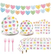 G1ngtar 99Pcs Conversation Heart Party Supplies - Valentine’s Day Party Tableware Decoration Colo...