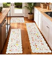 CQKEDMA Scalloped Kitchen Rugs Sets of 3, Kitchen Mat Non Slip Washable, Kitchen Mats Cushioned A...