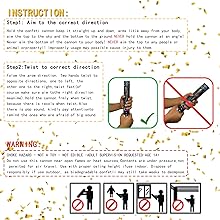 Text reads 'INSTRUCTION: Step1: Aim in the correct direction' with instructional diagrams showing correct and incorrect ways to use a product with green checkmark and red X symbols. WARNING safety icons shown below.