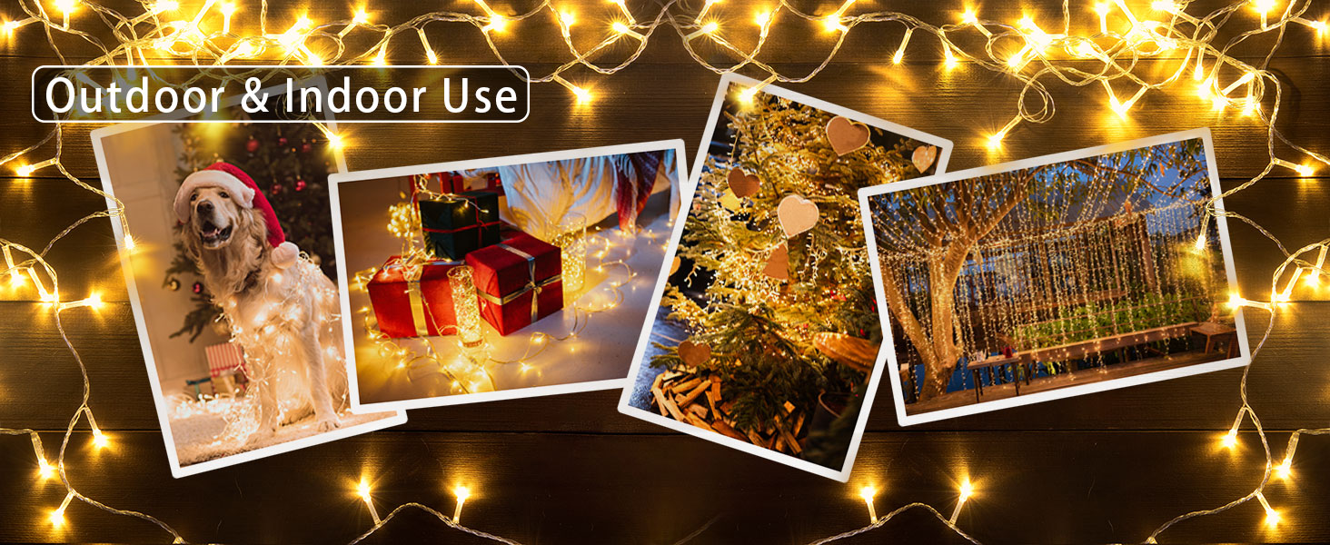 christmas lights and decorations on a wooden table
