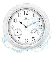 Lafocuse 12 Inch Silent Outdoor/Indoor Waterproof Wall Clock with Thermometer and Hygrometer Comb...