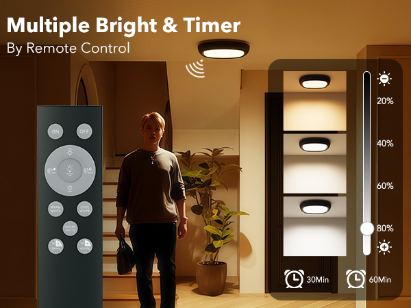 Waterproof Rechargeable Shower Light Battery Operated Motion Sensor Ceiling Lights Remote Closet