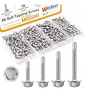 weideer 155pcs #8#10Self Tapping Screws Sheet Metal Screws 410 Stainless Steel Hex Washer Head Se...