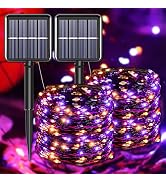 YAOZHOU Halloween Outdoor Decor Solar String Lights, Purple Orange IP67 Waterproof 2 Pack Total 2...