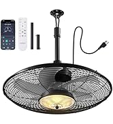 addlon Outdoor Ceiling Fan with Light for Patios, 20" IP65 Waterproof Gazebo Fan Remote&APP Contr...