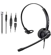 Phone Headset with Noise Canceling Microphone, Mono Call Center Office Headset with RJ9 Jack & 3....