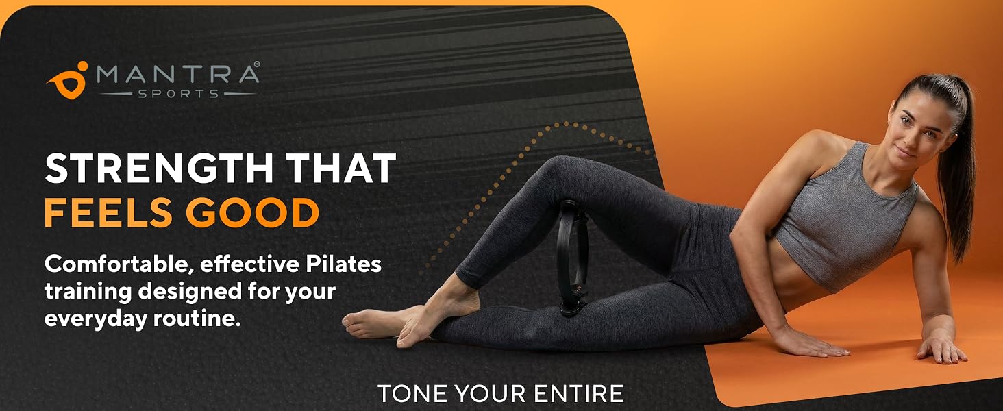 Woman using a 13 inch Pilates ring during a home workout