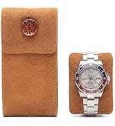 Hyfant Genuine Leather Watch Pouch Cowhide Suede Watch Travel Cases Storage Organizer Bag for Mec...