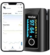 Wellue Bluetooth Pulse Oximeter Fingertip, Blood Oxygen Saturation Monitor with Free APP, Batteri...