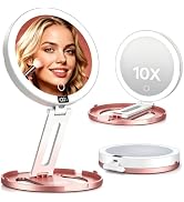 LitBear Travel Makeup Mirror with Lights, 10X/1X Foldable Magnifying Mirror | 2-Sided, Rechargeab...