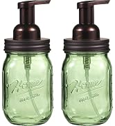 Amolliar Mason Jar Foaming Soap Dispenser, 16OZ Green Glass Hand Soap Dispenser, Plastic Pump & S...