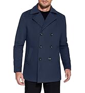 COOFANDY Men's Double Breasted Pea Coat Winter Overcoat Short Trench Coat Notched Collar