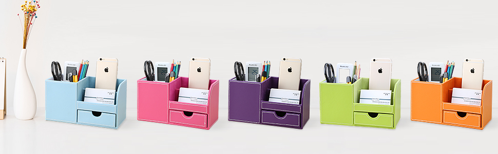 KINGFOM Pen Pencil Holder Desk Organizer with a Small Drawer
