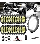 20 Pods Metal Aluminum White Rock Lights with Switch Wiring Harness,1860LEDs Super Bright Undergl...
